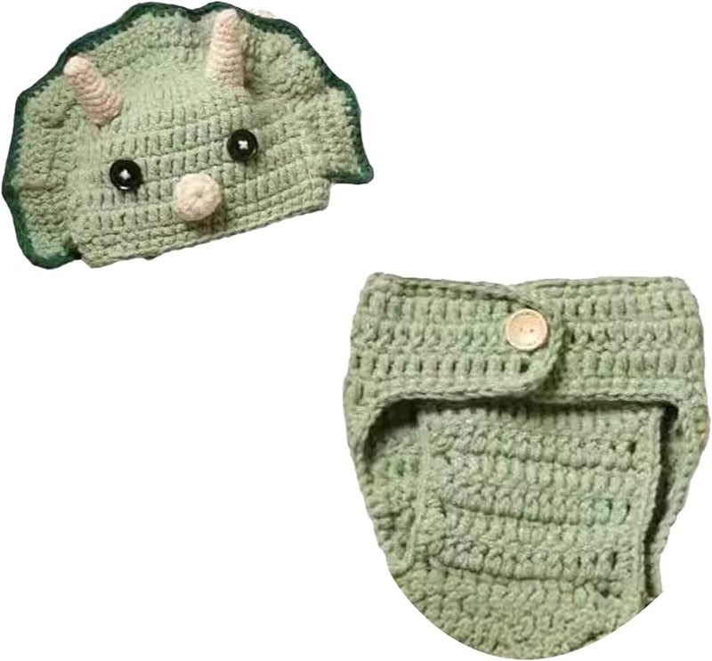 Baby Dinosaur Knitted Hat And Pants Set For Newborn Photography 2Pcs Yarn Costume - Image 4
